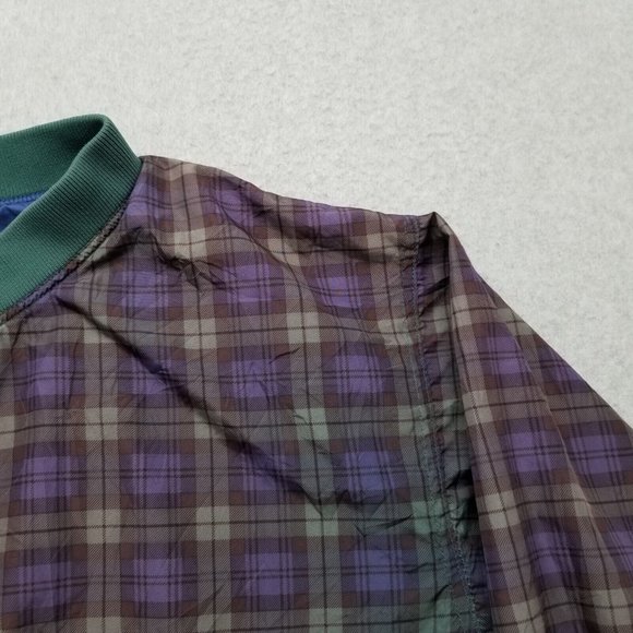 Highlander‎ Windwear Mens XL Purple Plaid Nylon Windbreaker V Neck Pullover Golf - Picture 5 of 10